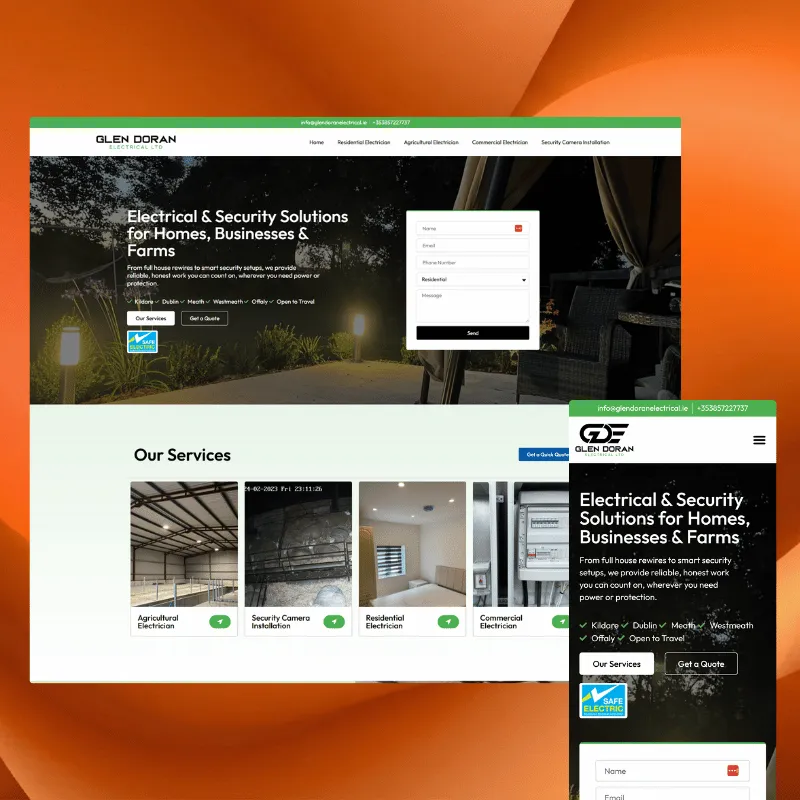 Glen Doran Electrical website shown across desktop and mobile screens