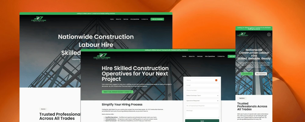 JCD Construction Services project presentation showing genuine desktop and mobile website views